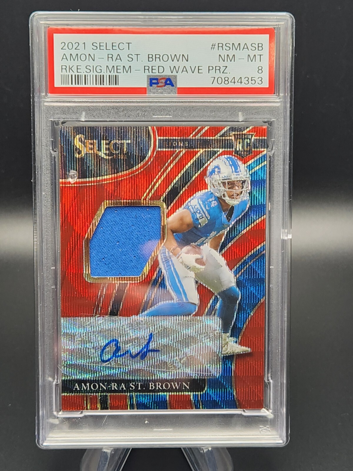 Amon-Ra St. Brown Panini Select Rookie Signature Memorabilia #RSMASB Red Wave