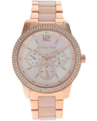 MICHAEL KORS TIBBY WOMEN'S ROSE GOLD PINK  MOP DIAL MULTI FUNCTION WATCH MK6928