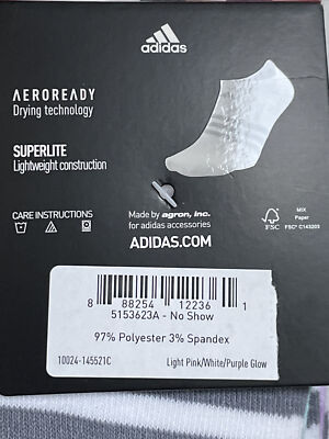 ADIDAS AEROREADY SUPERLITE Socks No Show, Girls & Women's 6PK Sz