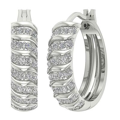Reifen Huggies Ohrringe 0,80 Ct SI1 G natürlicher Diamant im Pflasterstein Set 14K Weißgold