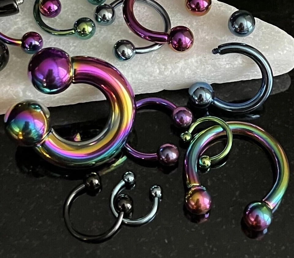 PAIR Titanium Anodized Circular Barbells Horseshoe Septum, Eyebrow, Nipple Rings - Image 2 of 3
