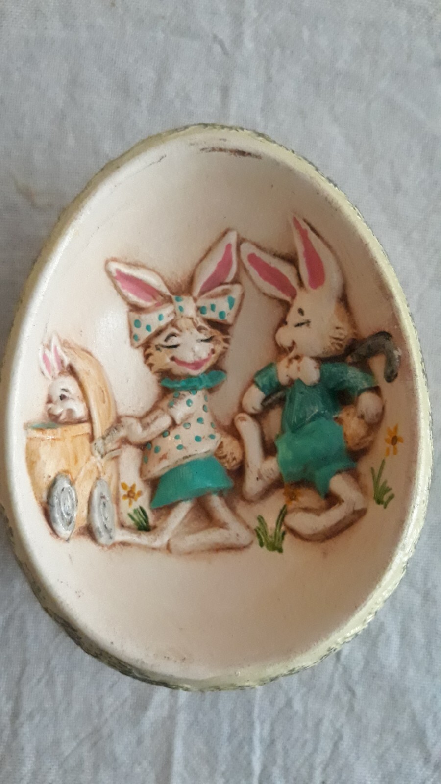 Vintage 1976 Byron Molds Ceramic Easter Egg Cute Bunny Rabbit Family Baby Chick