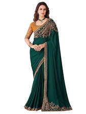 Women's Embroidery Lace Sequence Chiffon Saree With Unstitched Blouse Piece