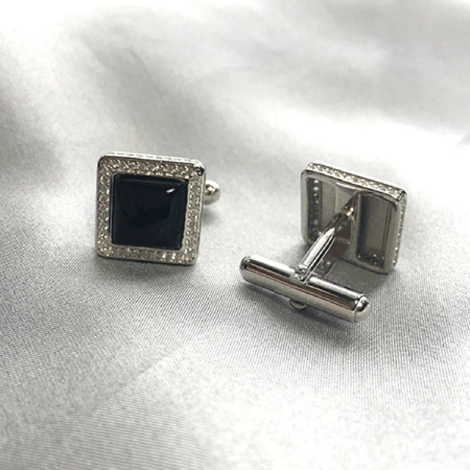 Gemelos para hombre regalo día del padre 14 mm con ónix negro y circón de 7 mm en plata 925 Foto 3 de 4