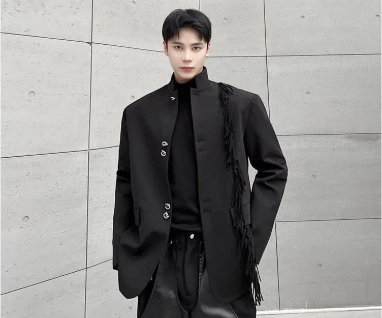 Men s Fashion Design Chinese Style Stand Collar Metal Button Black