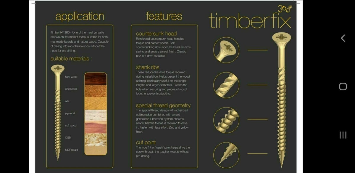 6g 3.5mm X 15mm PREMIUM CUTTER THREAD WOOD SCREWS POZI CSK TIMBERFIX 360 GOLD - Foto 8