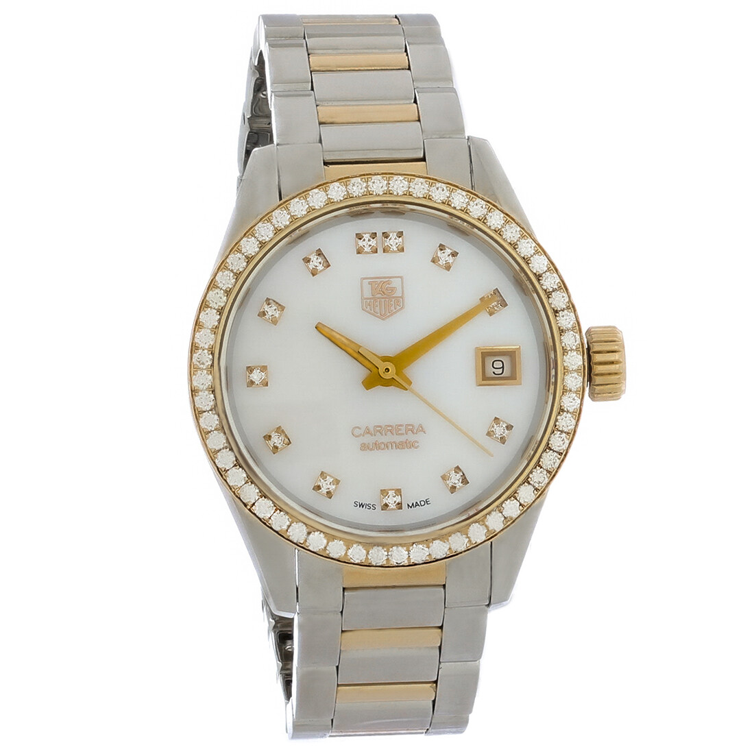 TAG Heuer Carrera Diamond Ladies MOP 2-Tone Swiss Automatic Watch WAR2453.BD0783