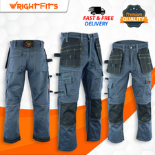 Men Pro Builder Work Trousers Black & Grey Heavy Duty Safety Combat Cargo Pants.