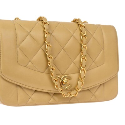 Chanel Beige Lambskin Small Diana Shoulder Bag 142983 | eBay