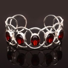 925 Sterling Silver Rose Cut Mozambique Garnet Gemstone Jewelry Cuff Bracelet