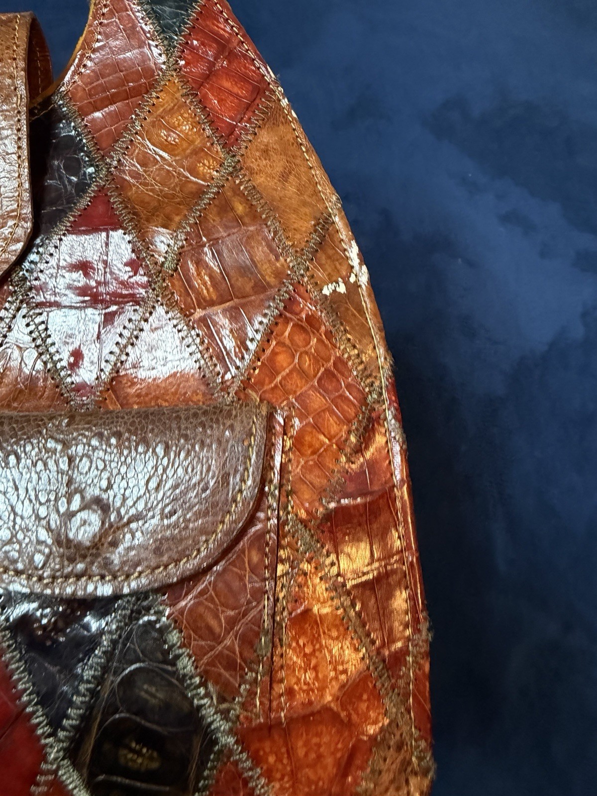 Vtg 70’s Multicolor Leather Patchwork shoulder Ba… - image 6