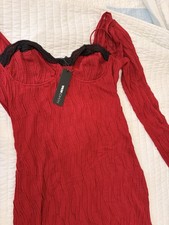 NEW XL Fashion Nova Women’s Textured Long Sleeve Red Maxi Dress