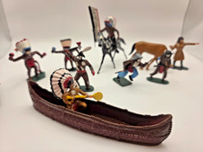 Vintage Painted Plastic Cowboys  Indians Canoe Horses Action Figures Lot of 43