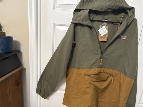 LL Bean Mountain Classic Anorak Windbreaker Hooded Jacket Olive Green Khaki/ L - Picture 10 of 18
