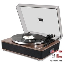 High Fidelity All-in-One Record Player with Stereo Speakers, Wood Walnut Brown