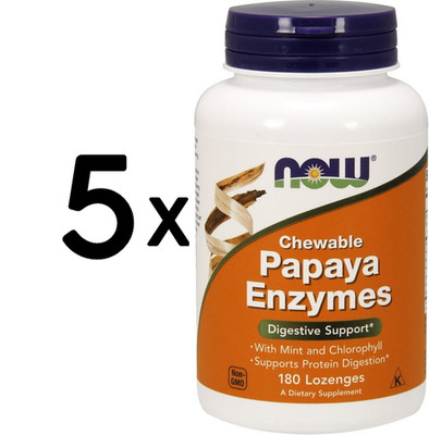 5 x NOW Foods Papaya Enzyme, Chewable - 180 lozenges (81,65 EUR/kg)
