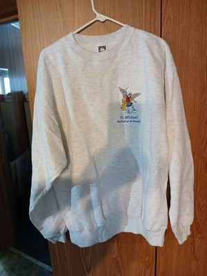 New Light Gray Crewneck Sweatshirt With An Image Of St. Michael,the Archangel...