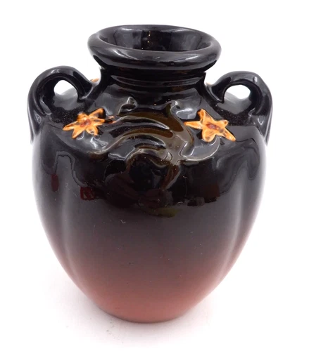 Antique Floretta Weller Pottery #37 Vase Double Handles & Star Flowers  1904