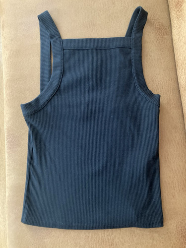 NOS Vintage J Crew Ribbed Cropped Wide Strap Black Tank Top Y2K Grunge Babydoll