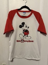 VTG 80s Disney Disneyland Mickey Mouse Ringer Raglan Shirt Sz L Single Stitch