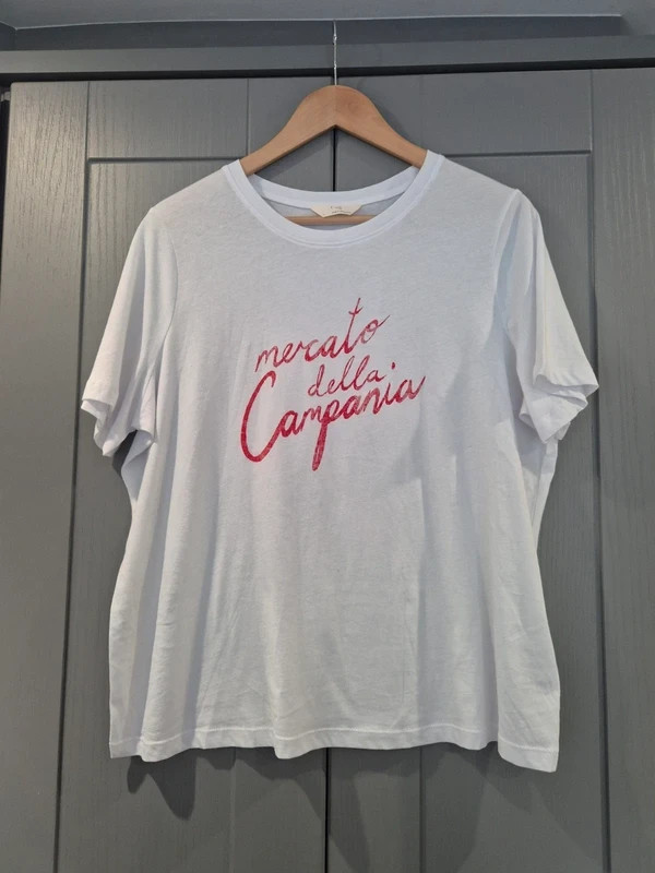 M&S White and Red Graphic Slogan Short Sleeve T Shirt Large