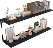 2 Pack 48" W x 12" D Large Floating Shelves Wall Mounted Black Wood