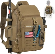 Fishing Tackle Backpack with Rod Holder, Lightweight Storage & Rain Cover