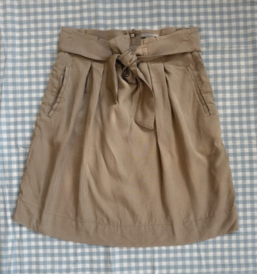 H&M Damen Minirock kurz Beige Lyocell mit Bindegürtel Taschen Gr. 40