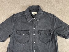 Madewell Black Wash Denim Pearl Snap Jean Shirtdress Womens Size M