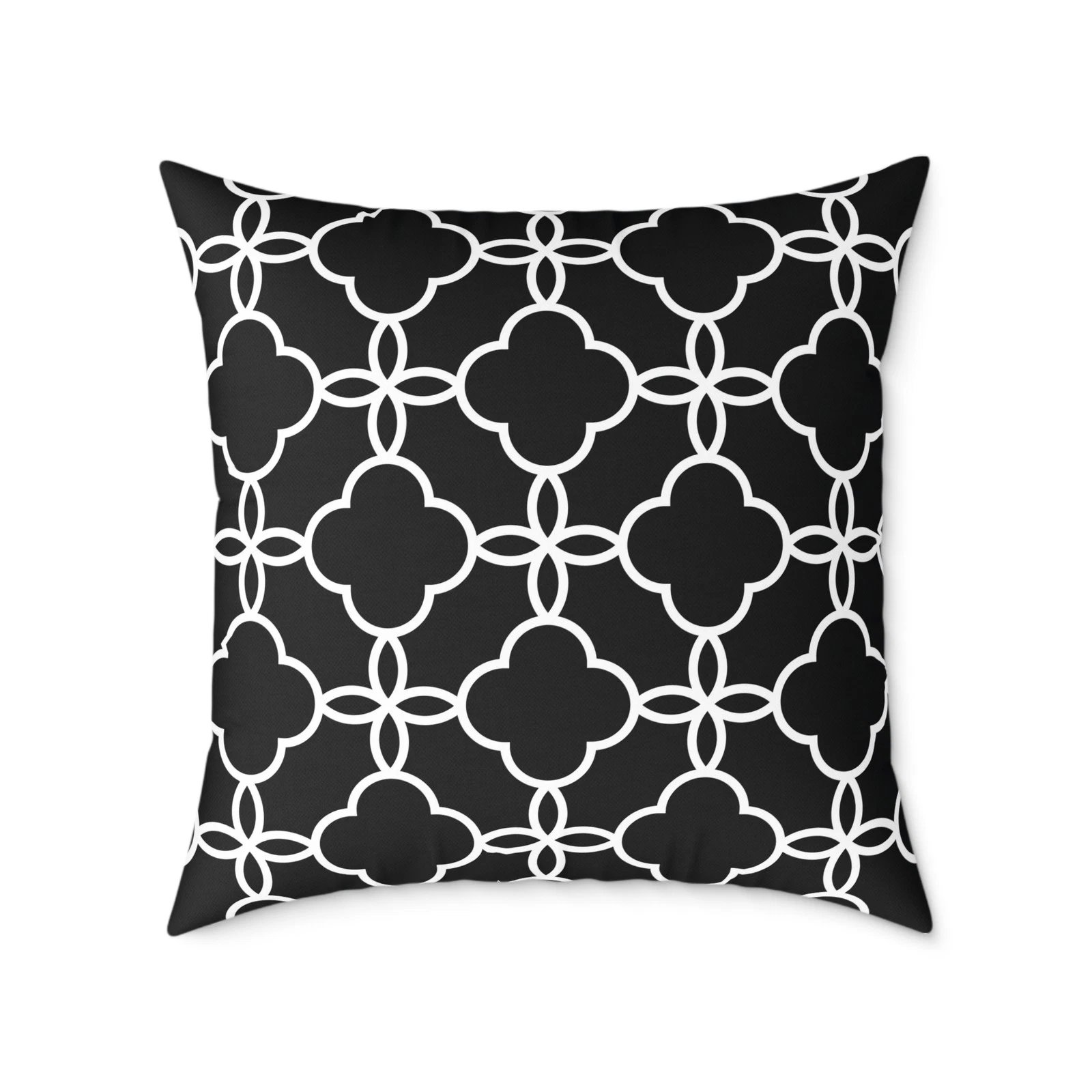 Geometric Quatrefoil Pattern Pillow | Black White Square Throw Pillow