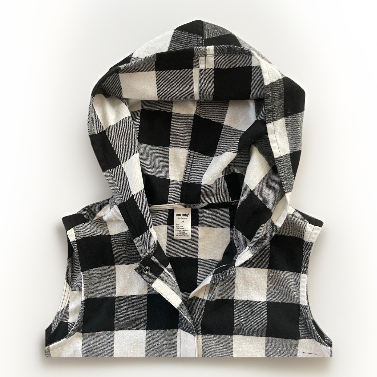 Urban Groove Womens L Buffalo Check Sleeveless Shirt White Black Snap Button