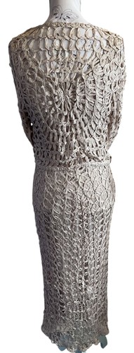 Beige Crochet uk 12 Gina Bacconi Sleeveless Dress with Bolero - #03 - Picture 9 of 14