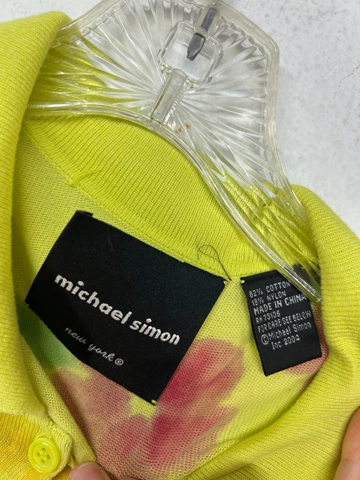 Cárdigan Michael Simon De Colección Para Mujer Amarillo Verde Lentejuelas Beach Island Huts Mediano Foto 3 de 4