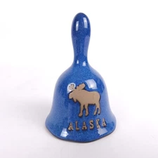 ALASKA dinner Bell - Ceramic Cobalt Blue with MOOSE