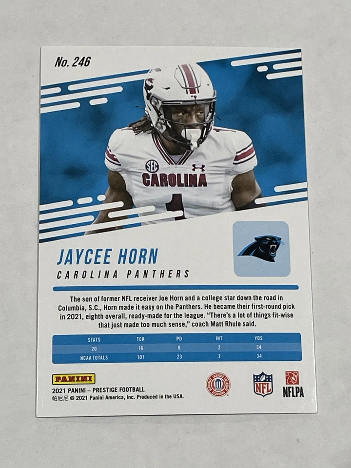 2021 Panini Prestige Football #246 - Jaycee Horn RC - Carolina Panthers - Image 2 of 2