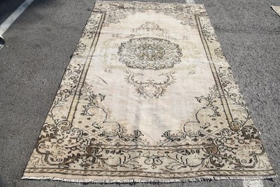 Turkish Large Rug 5,3x8,3 ft, Beige Brown Striped Rug Wool