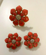 Flower Cluster Stud Earrings and ring set, Orange/Gold