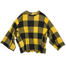 Vintage Oso Casuals Yellow Black Buffalo Plaid Top XS Made in USA Oversized Boho