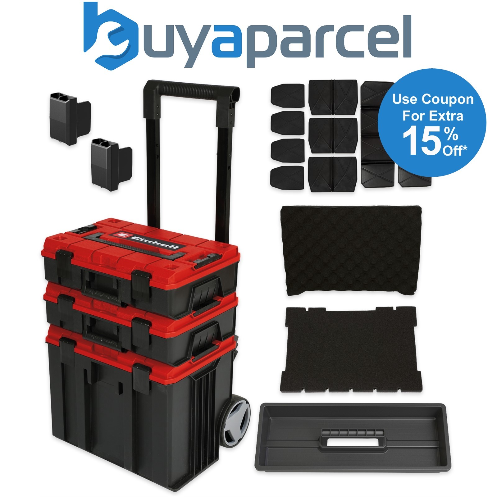 Einhell E-Case 3 PC Tower Rolling Mobile Tool Storage Box Trolley Modular Cases