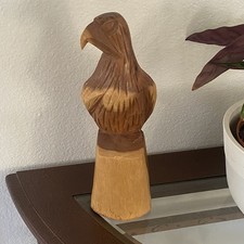 Vintage 86 Bald Eagle Hand Carved Wood Sculpture Figurine Americana Folk Art 11"