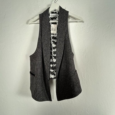 CAbi Womens Tweed Charcoal Gray Racerback Lined Blazer Vest Large Style 247 New