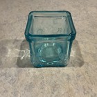 VTG Pressed Glass Votive Candle Holder Aqua Turquoise Square Cube. — photo 2