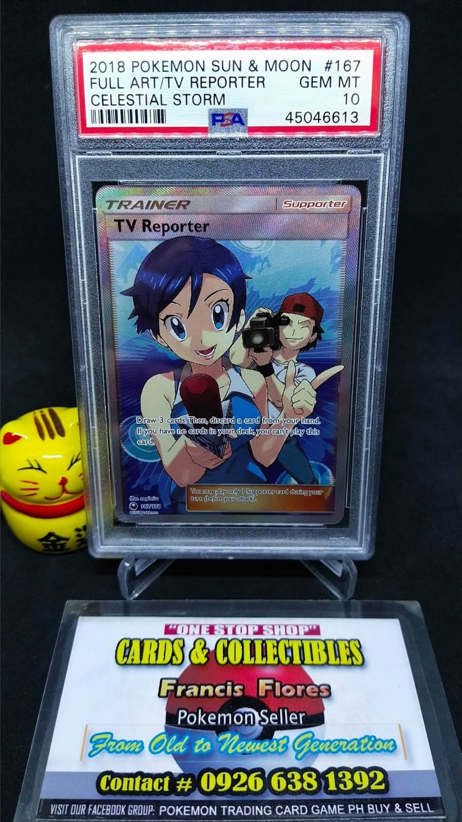 Pokemon Card - PSA 10: TV REPORTER #167 - FULL ART (SUN & MOON: CELESTIAL STORM)