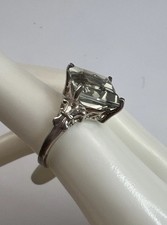 Green Amethyst 12mm Gemstone 925 Sterling Silver Ring Size 6.75 Vintage