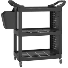 HOMCOM 3-Tier Rolling Tool Cart, Utility Cart with Side Shelf & Hook Black