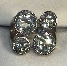 925 Sterling Silver Fine Large Aquamarine Gemstone 6ct. Cocktail Ring Size 6.75