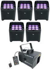 5 Chauvet DJ Freedom Par H9 IP RGBAW UV Wireless DMX Par Can Lights Haze Machine