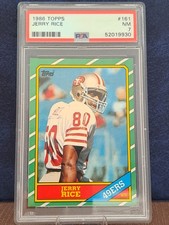 1986 Topps Jerry Rice RC Rookie Football Card #161 49ers HOF PSA 7 Near Mint. rookie card picture