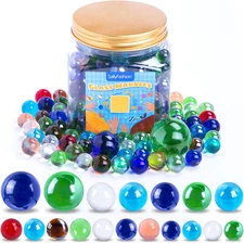 145PCS Colorful Marbles Bulk, Glass Marbles with Jar, Assorted Sizes for Running