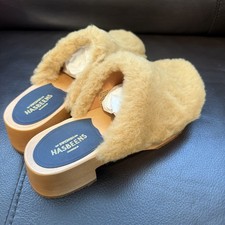 Hasbeens Swedish Fluff Clog Women's Nature Block Heel Round Toe Size 6 EU 36
